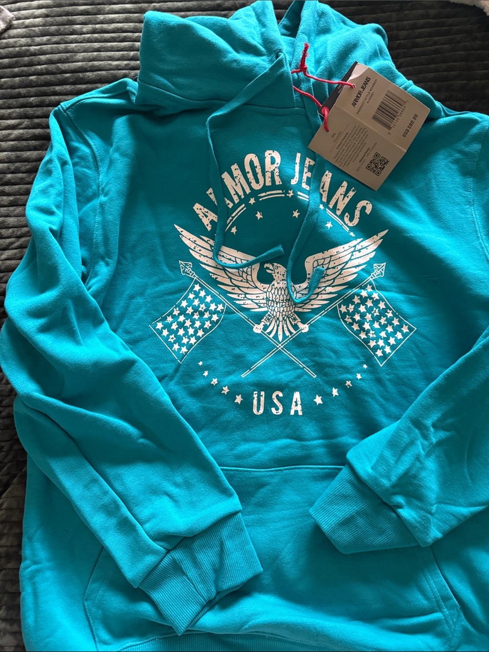 Turquoise Graphic Crewneck Sweater with USA Eagle Print